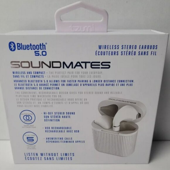 Brand New Tzumi Soundmates Wireless Bluetooth 5.0 Earbuds White - Picture 2 of 2